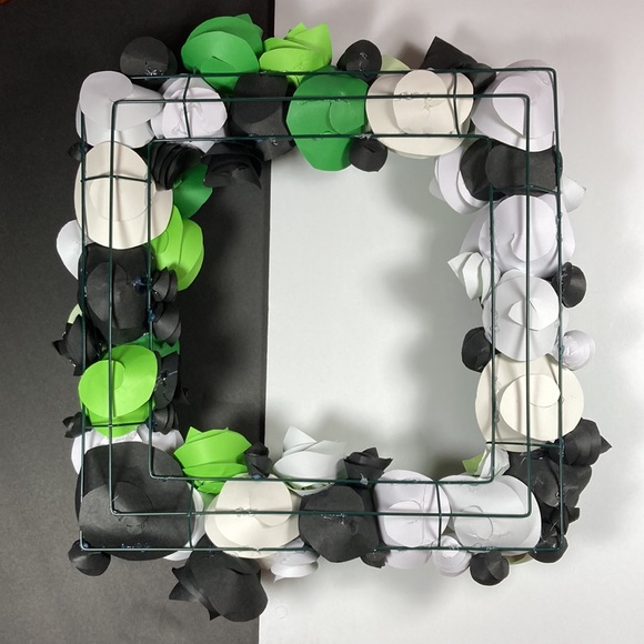 Square Wreath of Paper Roses in Shade of Green & Black - Picture 4 of 4